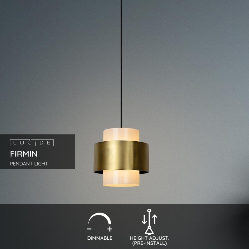 Lucide FIRMIN - Závesné svietidlo - Ø 30 cm - 1xE27 - matné zlato / mosadz